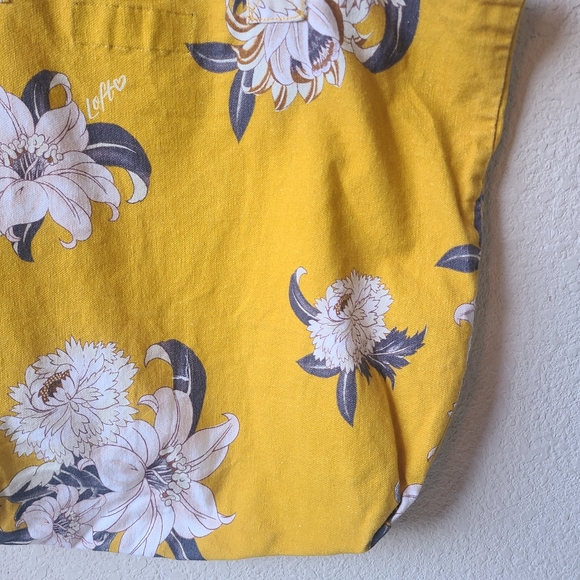 Loft Floral Print Fabric Yellow Tote Bag - Picture 5 of 12